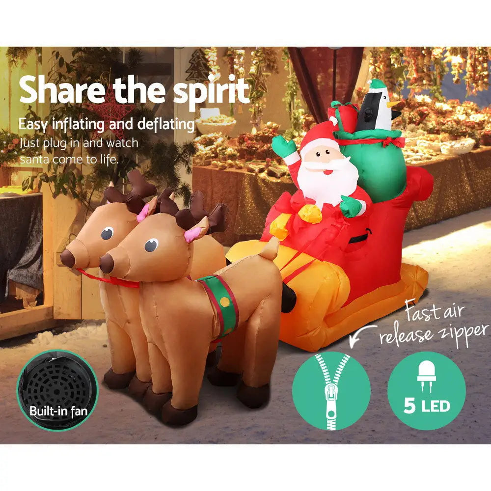 Jingle Jollys Christmas Inflatable Santa Sleigh 2.2M Illuminated Decorations - Occasions > Christmas > Christmas