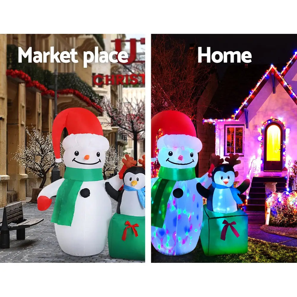Jingle Jollys Christmas Inflatable Snowman 1.8M Illuminated Decorations - Occasions > Christmas > Christmas Decorations