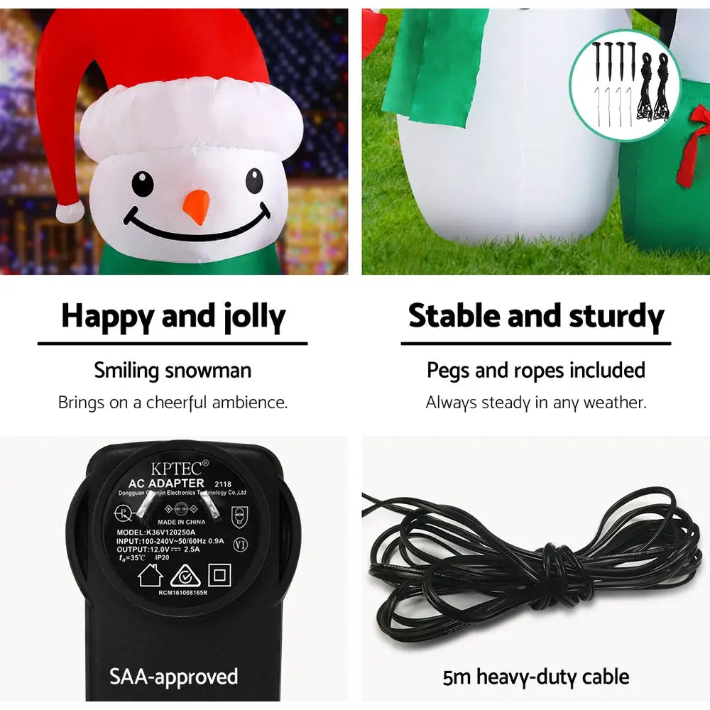 Jingle Jollys Christmas Inflatable Snowman 1.8M Illuminated Decorations - Occasions > Christmas > Christmas Decorations