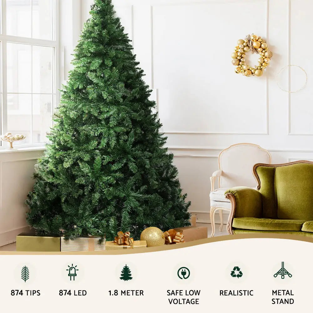Jingle Jollys Christmas Tree 1.8m LED Xmas Tree 874 Tips - Occasions > Christmas > Christmas Trees
