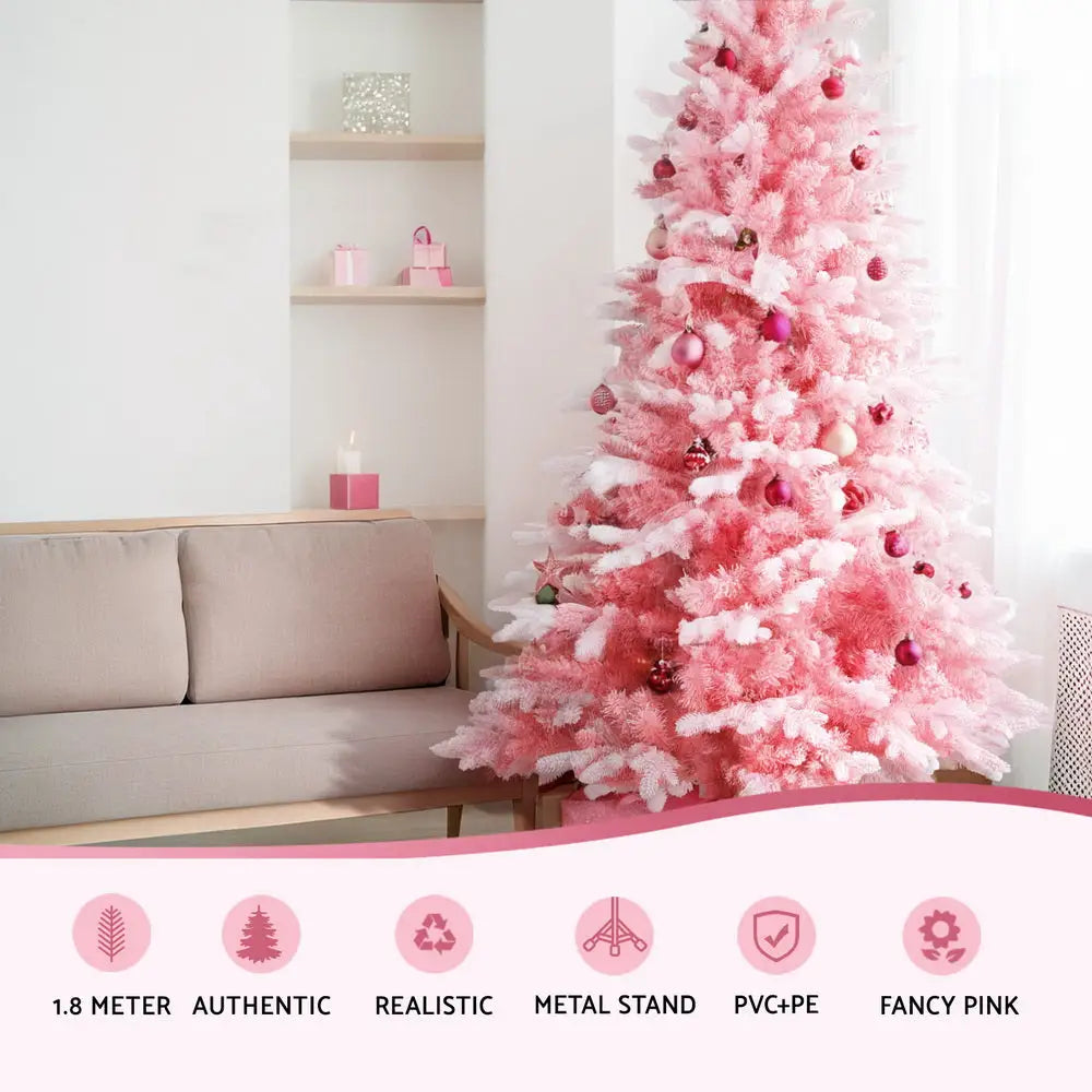 Jingle Jollys Christmas Tree 1.8m Pink Xmas Tree Snowy Party Decor 810 Tips - Occasions > Christmas > Christmas Trees