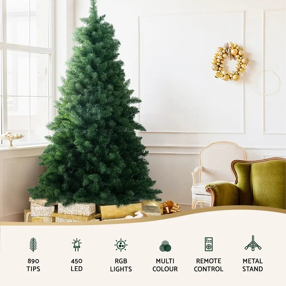 Jingle Jollys Christmas Tree 1.8m RGB Remote LED Tree Party Decoration 890 Tips - Occasions > Christmas > Christmas