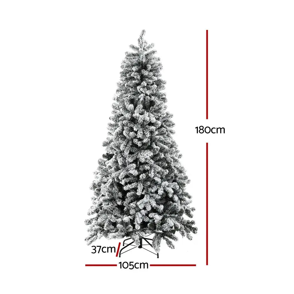 Jingle Jollys Christmas Tree 1.8m Snow Flocked LED Xmas Decoration 8 Light Modes - Occasions > Christmas > Christmas