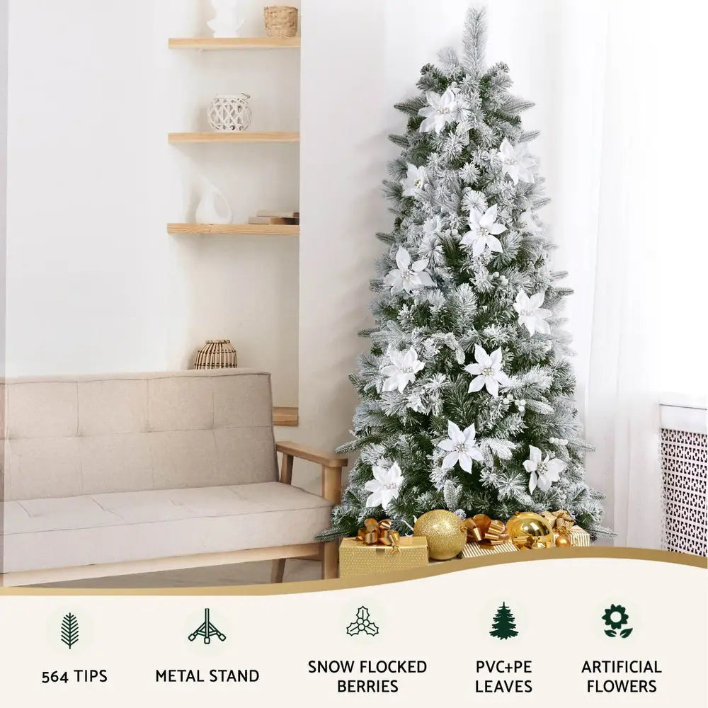 Jingle Jollys Christmas Tree 1.8m Xmas Tree Snow Flocked Flowers Decor 564 Tips - Occasions > Christmas > Christmas