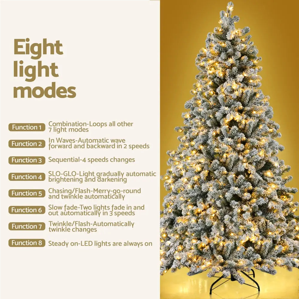 Jingle Jollys Christmas Tree 2.1m Snow Flocked LED Xmas Decoration 8 Light Modes - Occasions > Christmas > Christmas