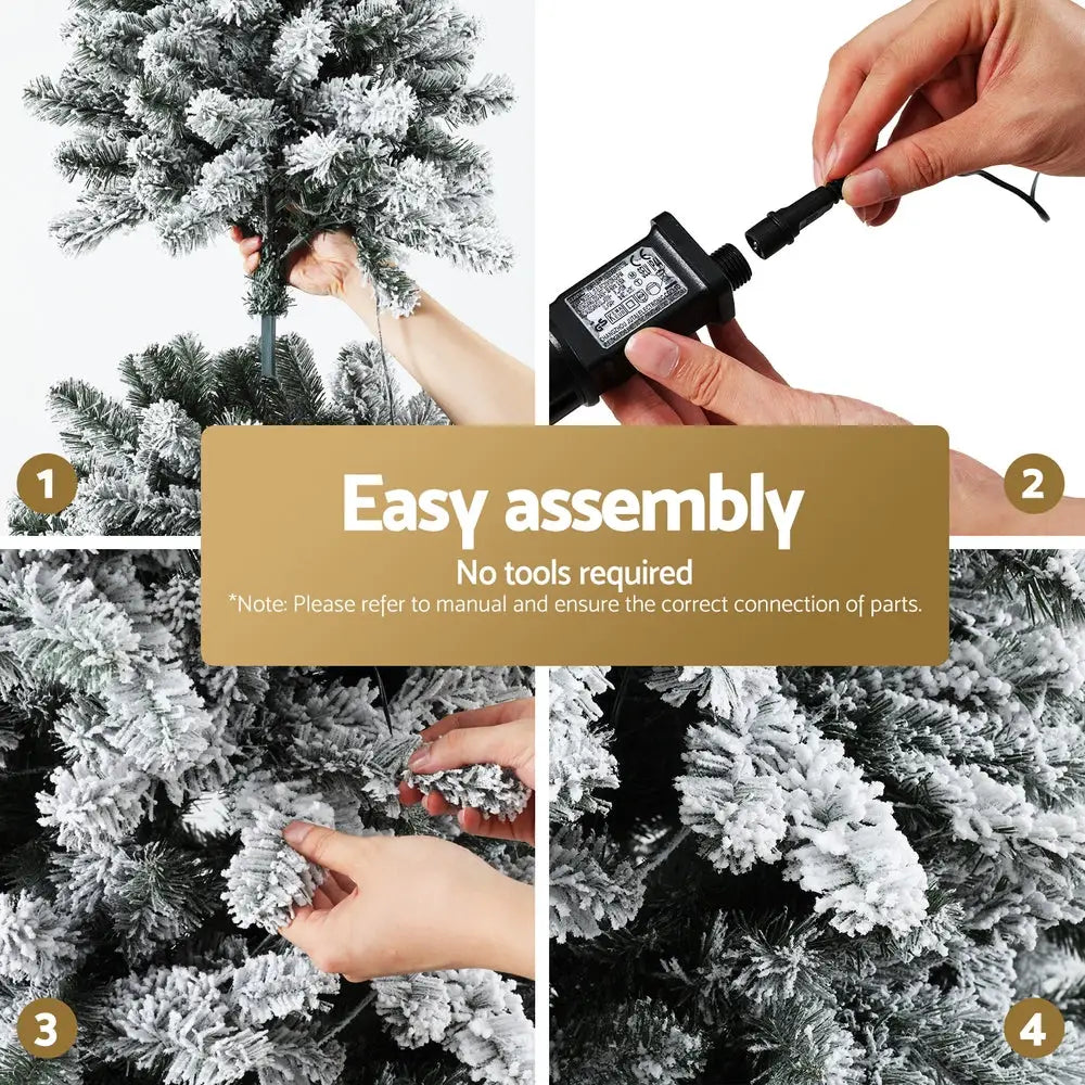 Jingle Jollys Christmas Tree 2.1m Snow Flocked LED Xmas Decoration 8 Light Modes - Occasions > Christmas > Christmas