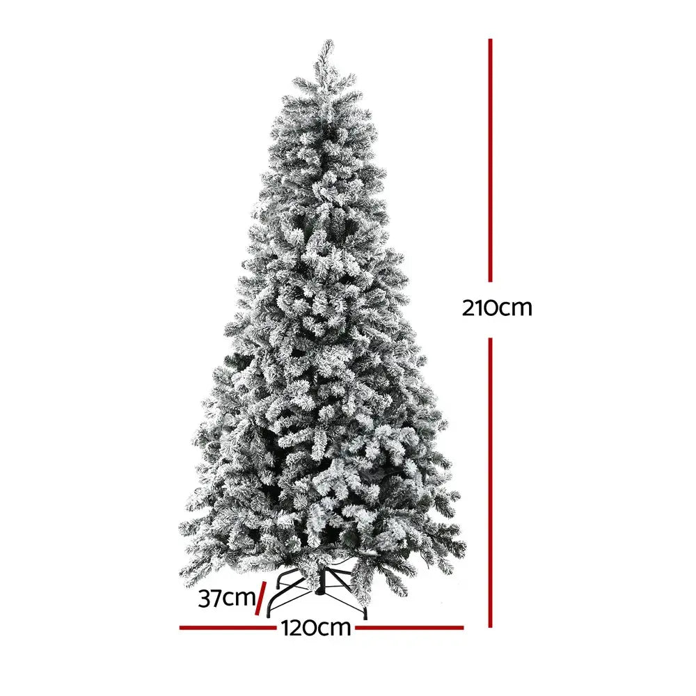 Jingle Jollys Christmas Tree 2.1m Snow Flocked LED Xmas Decoration 8 Light Modes - Occasions > Christmas > Christmas