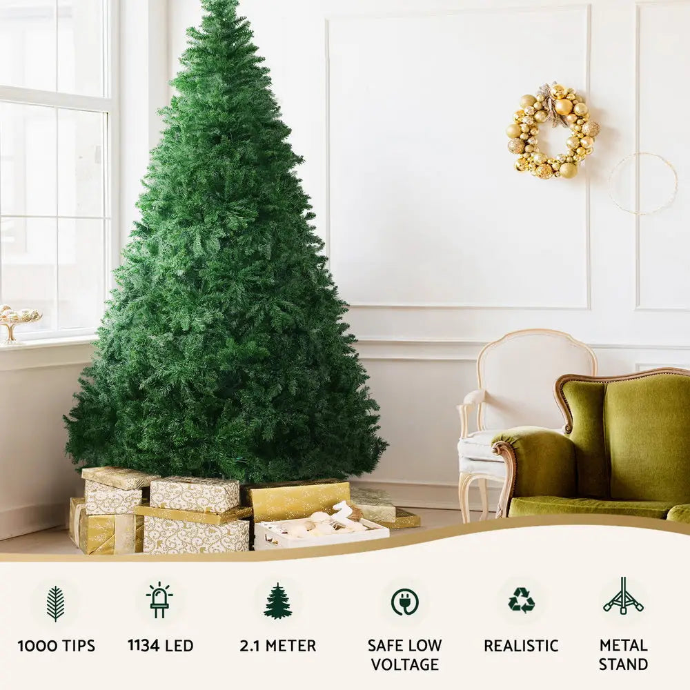 Jingle Jollys Christmas Tree 2.1m Xmas Tree 8 Light Mode Multi Colour - Occasions > Christmas > Christmas Trees
