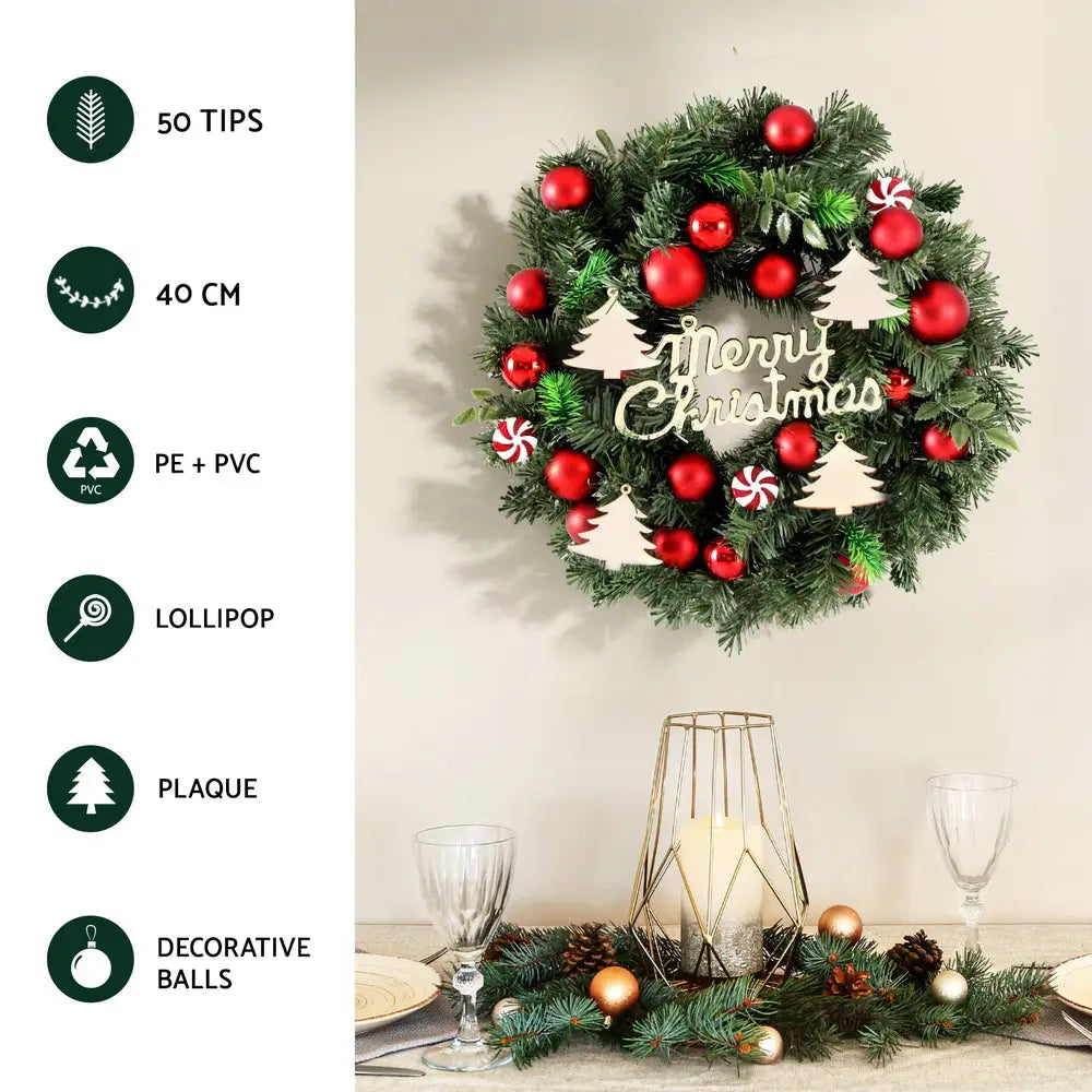 Jingle Jollys Christmas Wreath 40CM Xmas Garland Baubles Ornaments Party Decor - Occasions > Christmas > Christmas