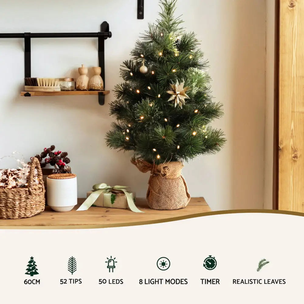 Jingle Jollys Tabletop Christmas Tree 60CM 8 Light Modes Timer Function - Occasions > Christmas > Christmas Trees