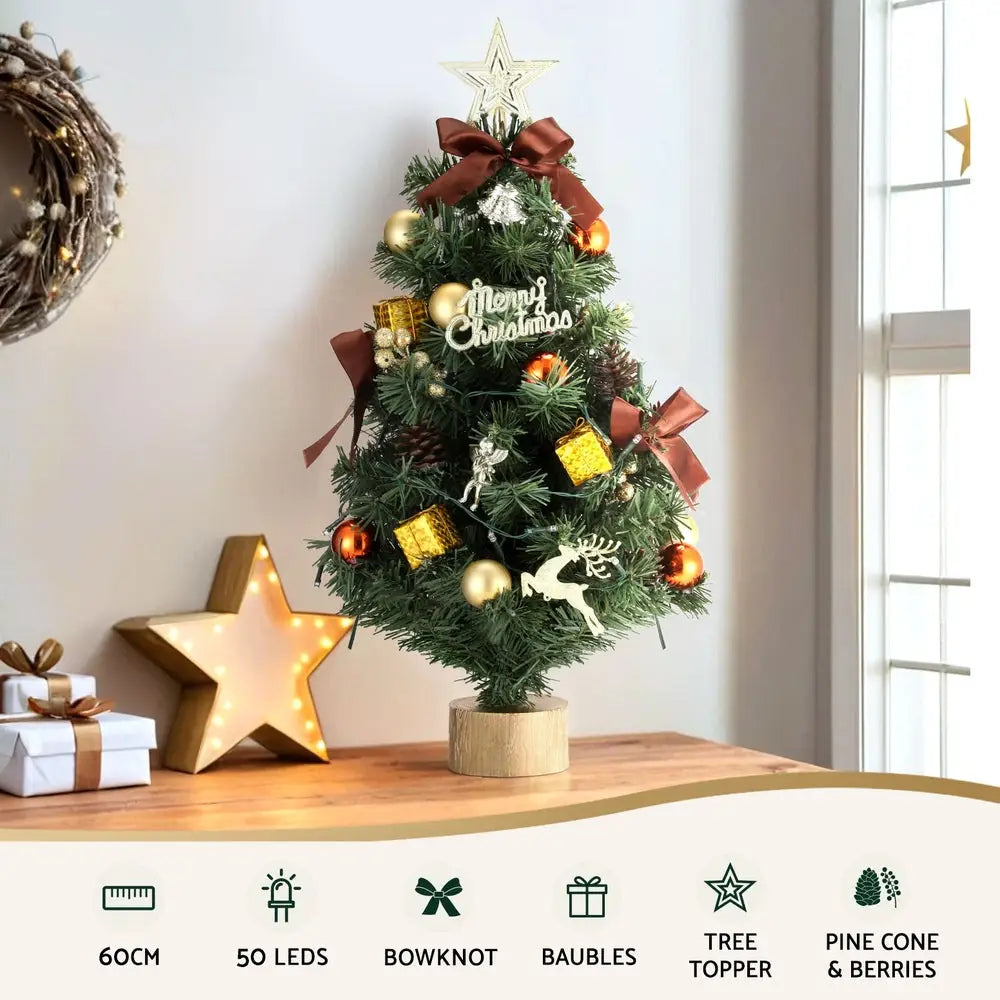 Jingle Jollys Tabletop Christmas Tree 60CM LED Xmas Tree Tree Topper Ornaments - Occasions > Christmas > Christmas Trees