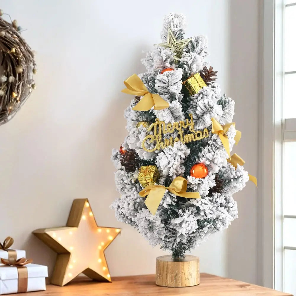 Jingle Jollys Tabletop Christmas Tree 60CM Snowy Xmas Tree Tree Topper Ornaments - Occasions > Christmas > Christmas