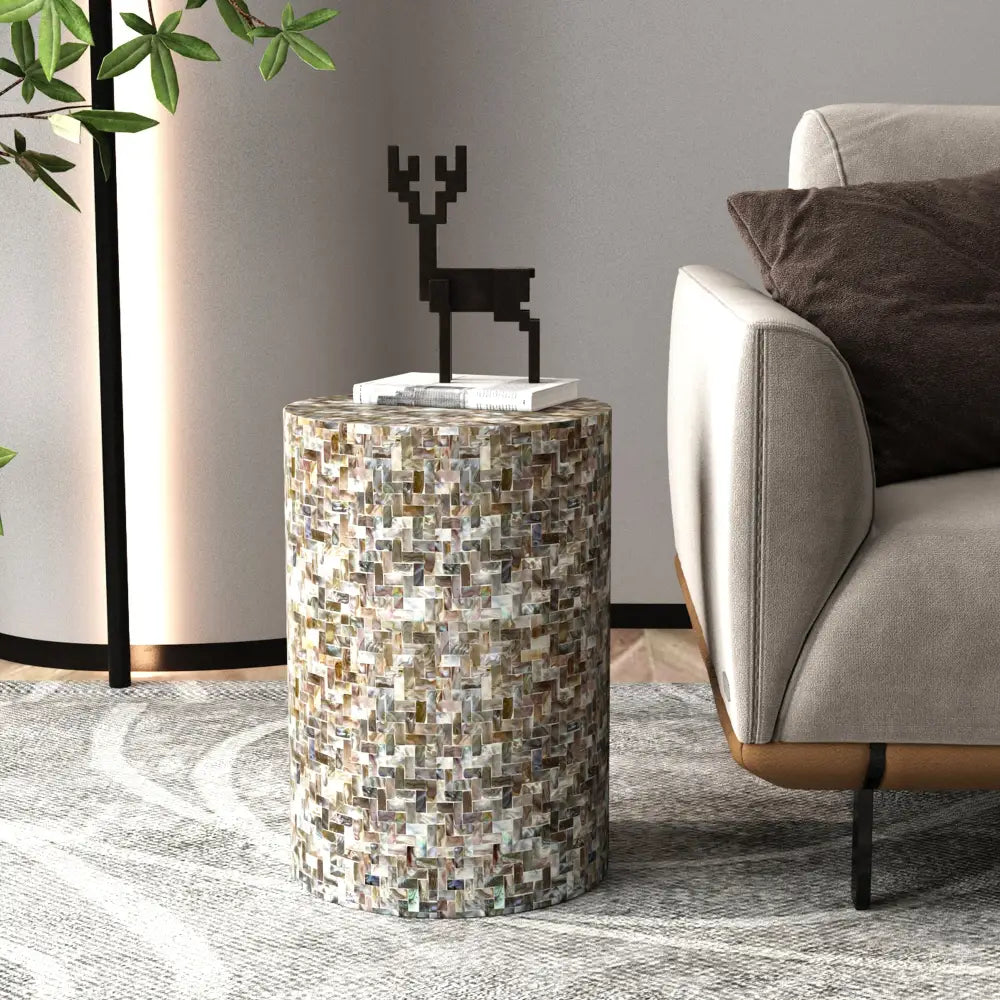 JONAH MOTHER OF PEARL HAND MADE STOOL/SIDE TABLE - Furniture > Living Room > Coffee Tables