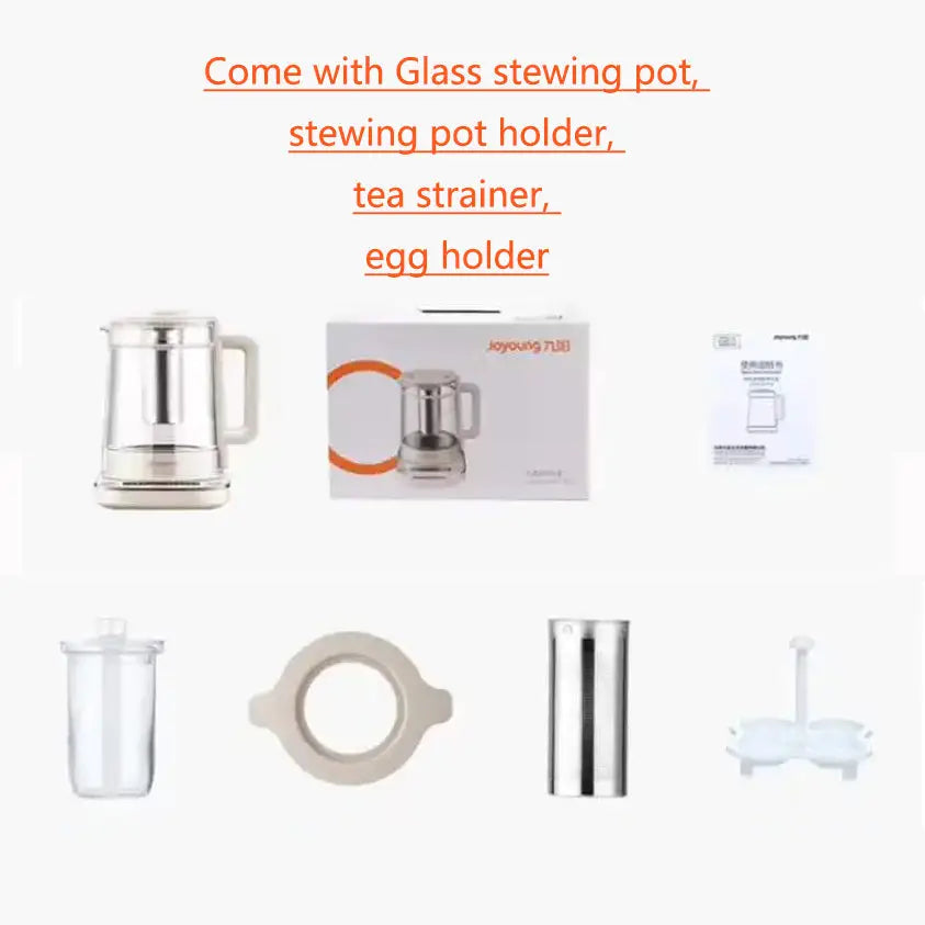 Joyoung Eletric Glass Kettle Set with stewing pot Tea Basket egg holder 1.5L - Appliances > Kitchen Appliances > Kettles