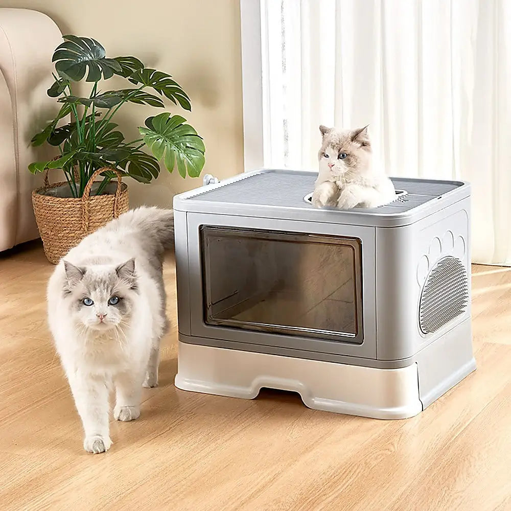 Jumbo Hooded Cat Litter Box Tray Pet Kitty Toilet for Large Cats w Hair Grooming - Pet Care > Cleaning & Maintenance >
