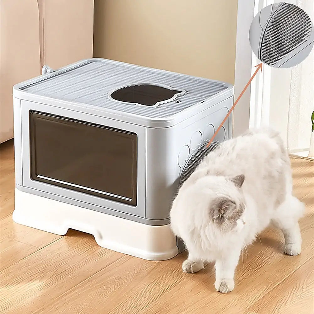 Jumbo Hooded Cat Litter Box Tray Pet Kitty Toilet for Large Cats w Hair Grooming - Pet Care > Cleaning & Maintenance >