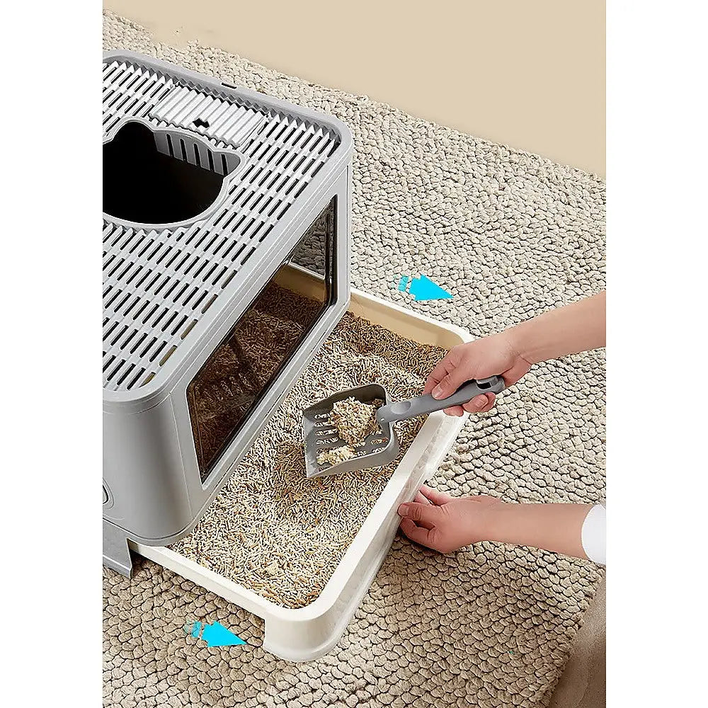 Jumbo Hooded Cat Litter Box Tray Pet Kitty Toilet for Large Cats w Hair Grooming - Pet Care > Cleaning & Maintenance >
