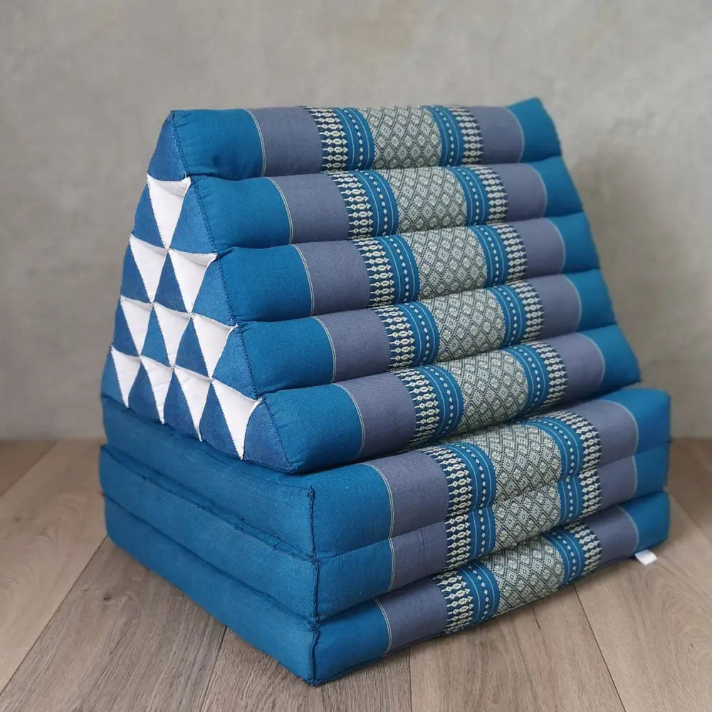 Jumbo Thai Triangle Pillow THREE FOLDS BLUE - Home & Garden > Decor