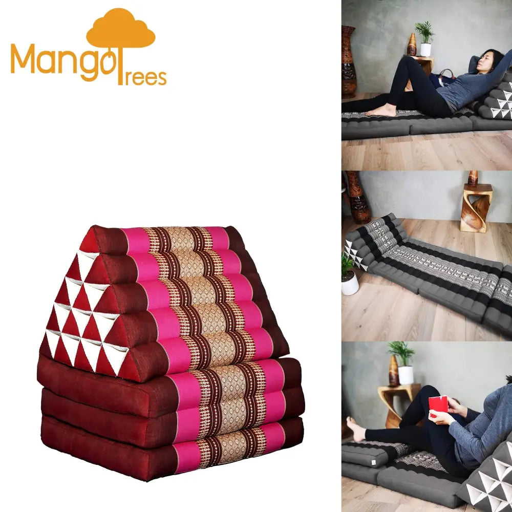 Jumbo Thai Triangle Pillow THREE FOLDS Pink - Home & Garden > Decor