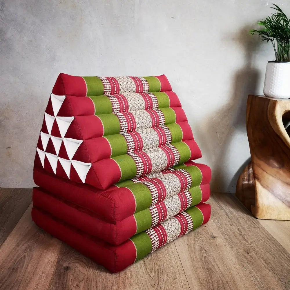 Jumbo Thai Triangle Pillow THREE FOLDS RedGr - Home & Garden > Decor