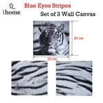 Just Home Set of 3 Printed Blue Eyes Stripes Tiger Wall Canvas - Home & Garden > Wall Art