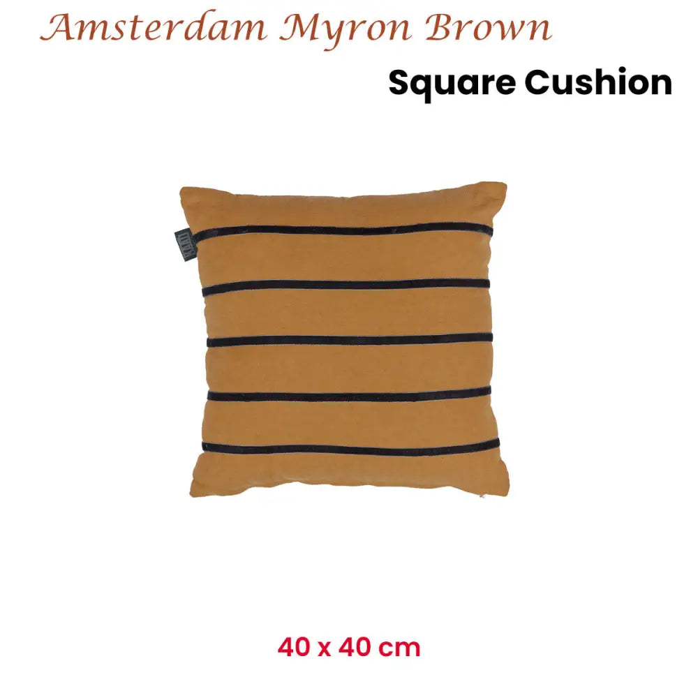 KAAT Amsterdam Myron Brown Stripe Square Filled Cushion 40cm x 40cm - Home & Garden > Decor > Cushions & Throws