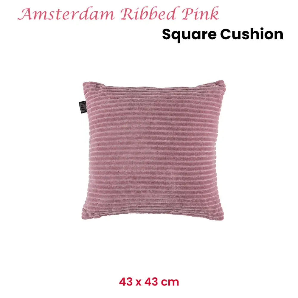 KAAT Amsterdam Ribbed Pink Square Filled Cushion 43cm x 43cm - Home & Garden > Decor > Cushions & Throws