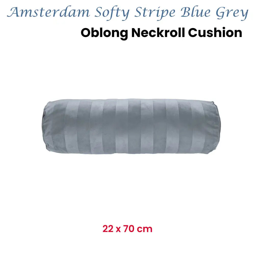 KAAT Amsterdam Softy Stripe Blue Grey Oblong Neckroll Filled Cushion 22cm x 70cm - Home & Garden > Decor > Cushions &