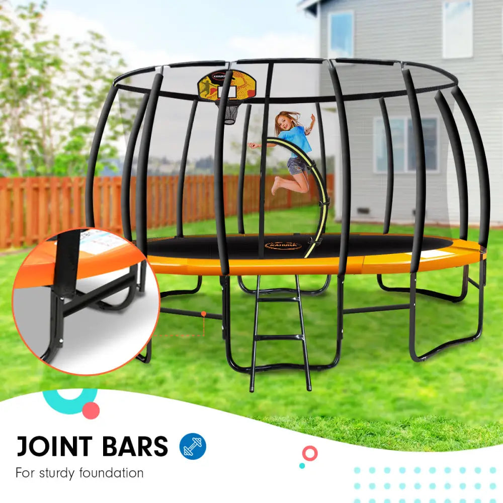 Kahuna 16ft Outdoor Trampoline Kids Children With Safety Enclosure Pad Mat Ladder Basketball Hoop Set - Orange - Baby &