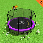 Kahuna 16ft Outdoor Trampoline Kids Children With Safety Enclosure Pad Mat Ladder Basketball Hoop Set - Purple - Baby &