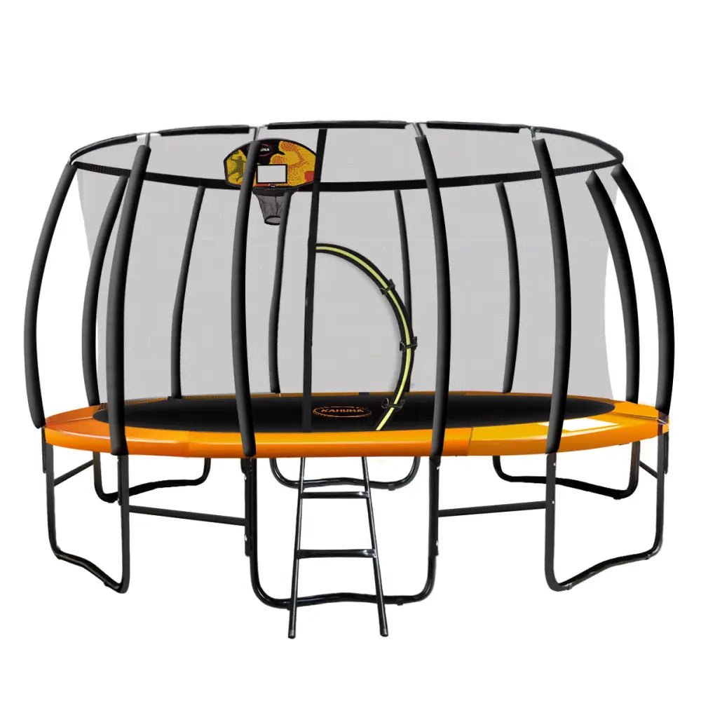 Kahuna 16ft Outdoor Trampoline Kids Children With Safety Enclosure Pad Mat Ladder Basketball Hoop Set - Orange - Baby &