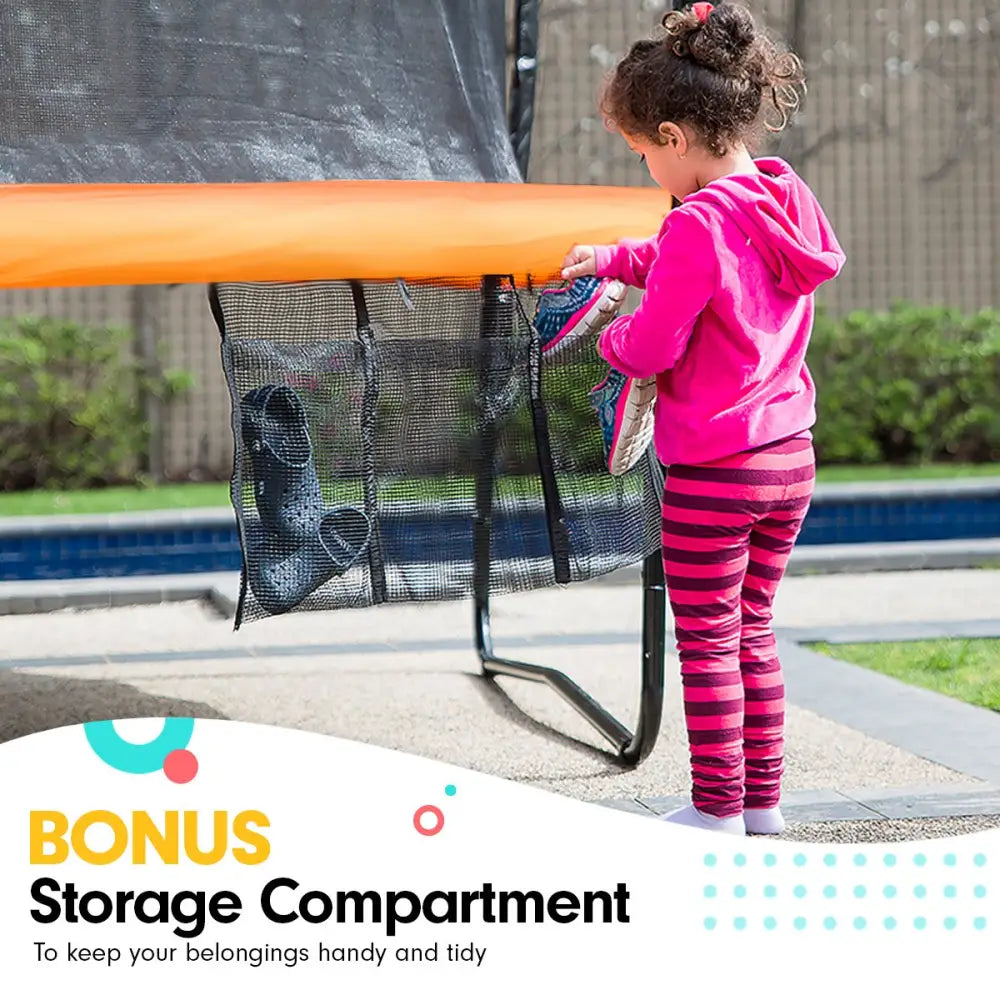 Kahuna 8ft Outdoor Orange Trampoline For Kids And Children Suited For Fitness Exercise Gymnastics With Safety Enclosure