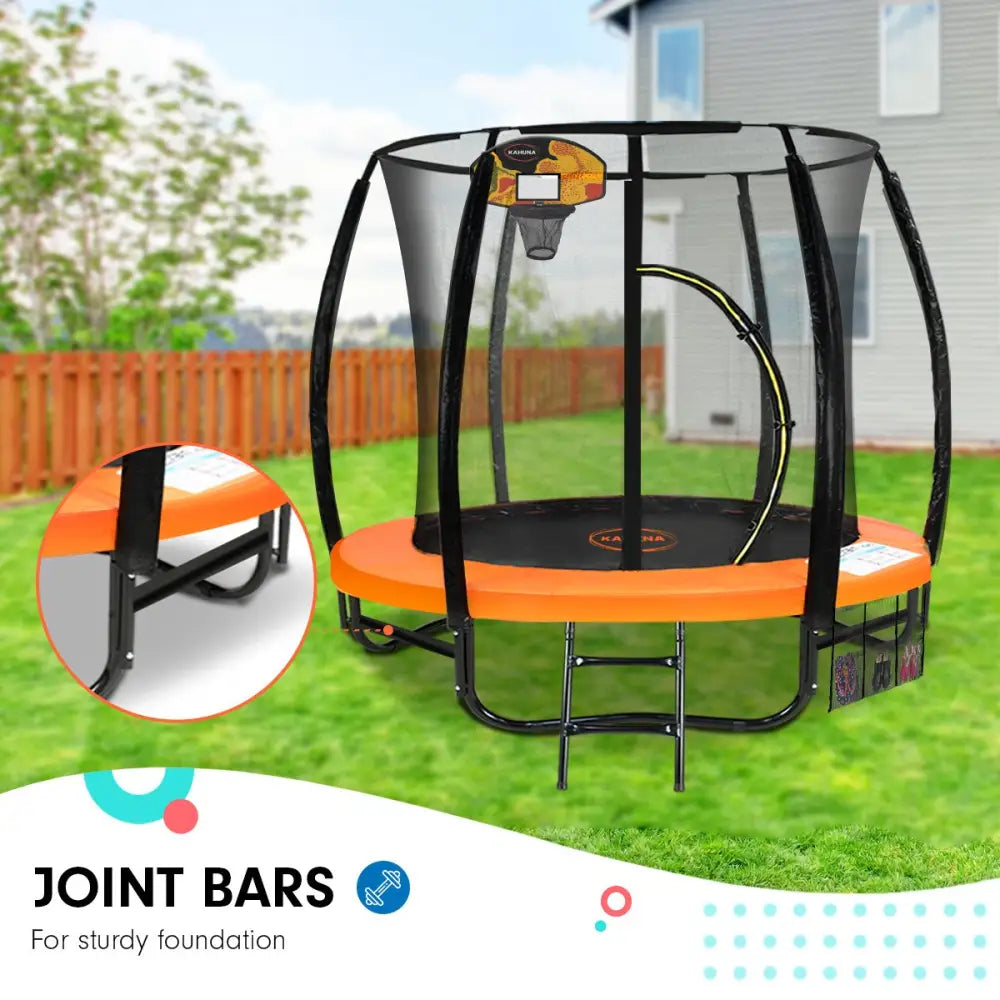 Kahuna 8ft Outdoor Orange Trampoline For Kids And Children Suited For Fitness Exercise Gymnastics With Safety Enclosure