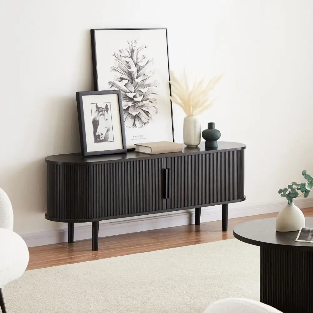 Kate Black Column TV Stand 160cm - Furniture > Living Room