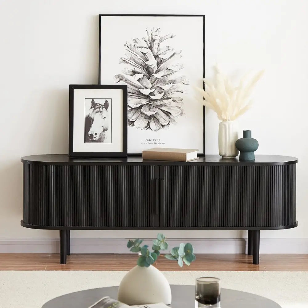 Kate Black Column TV Stand 160cm - Furniture > Living Room