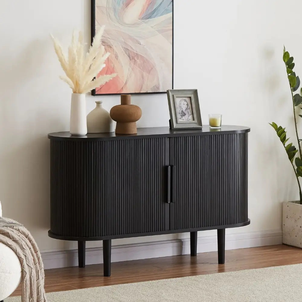 Kate Black Column Wooden Sideboard Table - Furniture > Living Room