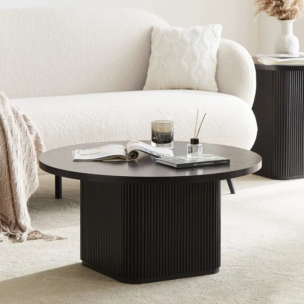 Kate Black Round Column Coffee Table - Furniture > Living Room