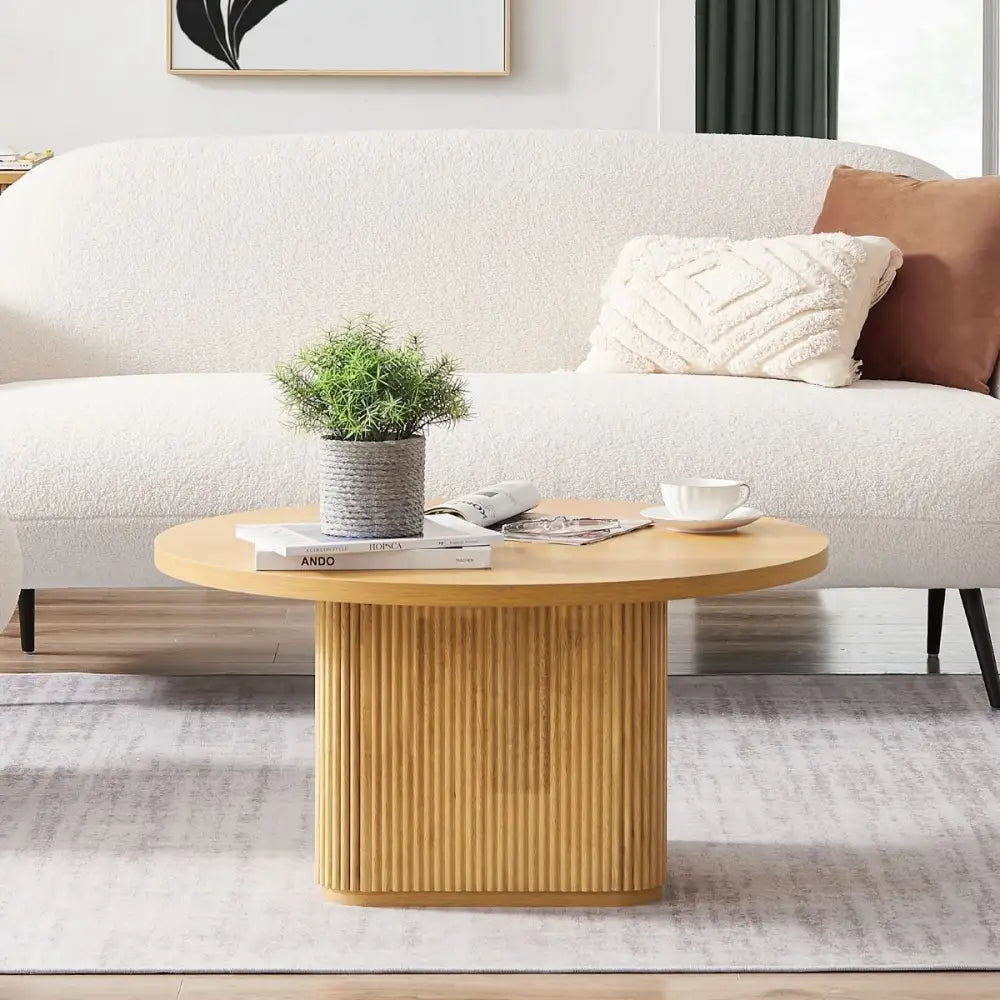 Kate Round Column Coffee Table in Natural - Furniture > Living Room