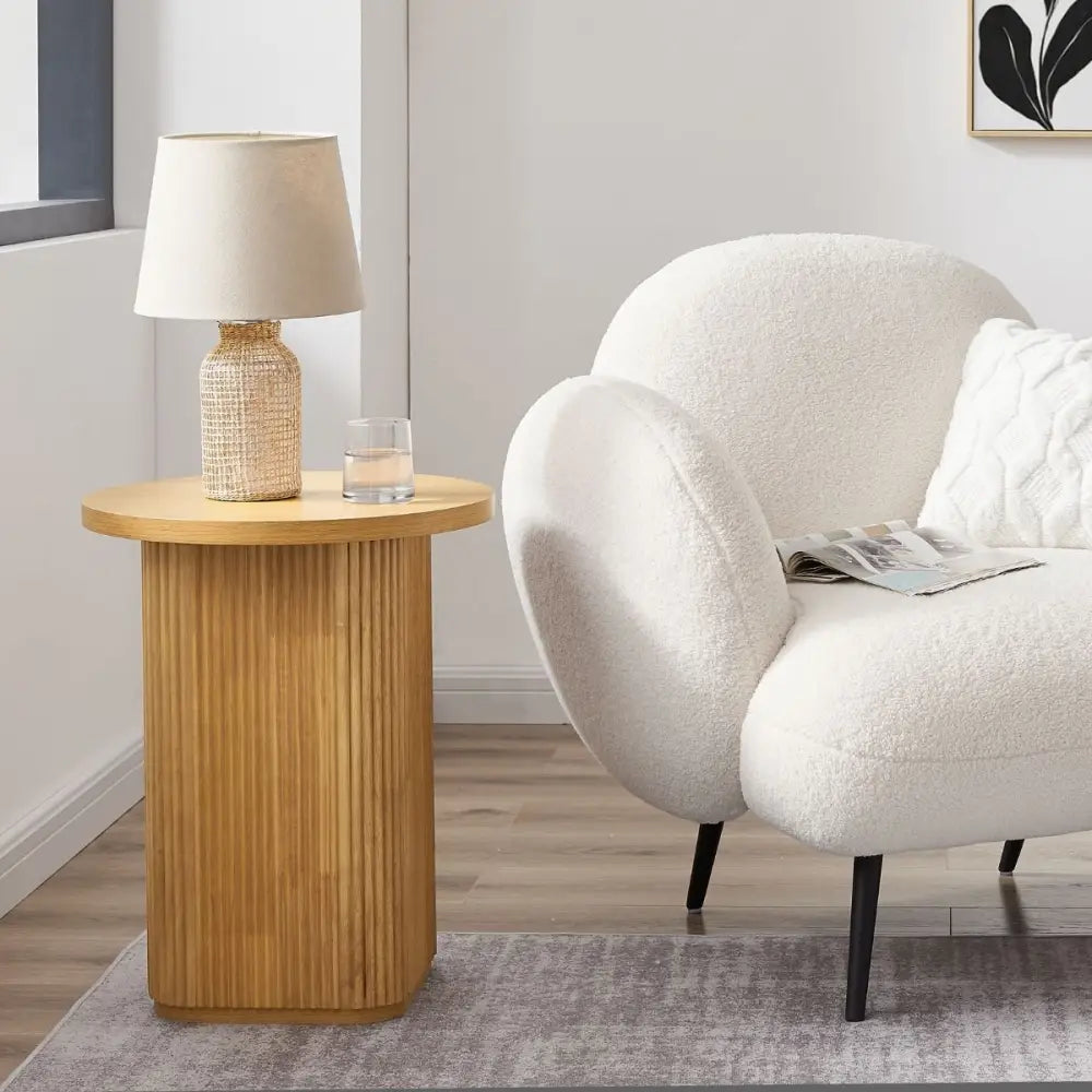 Kate Round Column Side Table in Natural - Furniture > Living Room