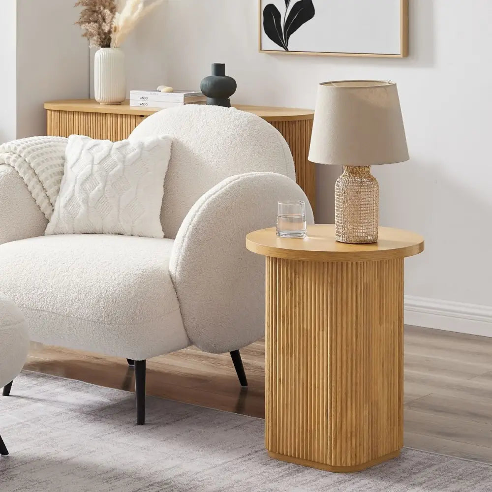 Kate Round Column Side Table in Natural - Furniture > Living Room