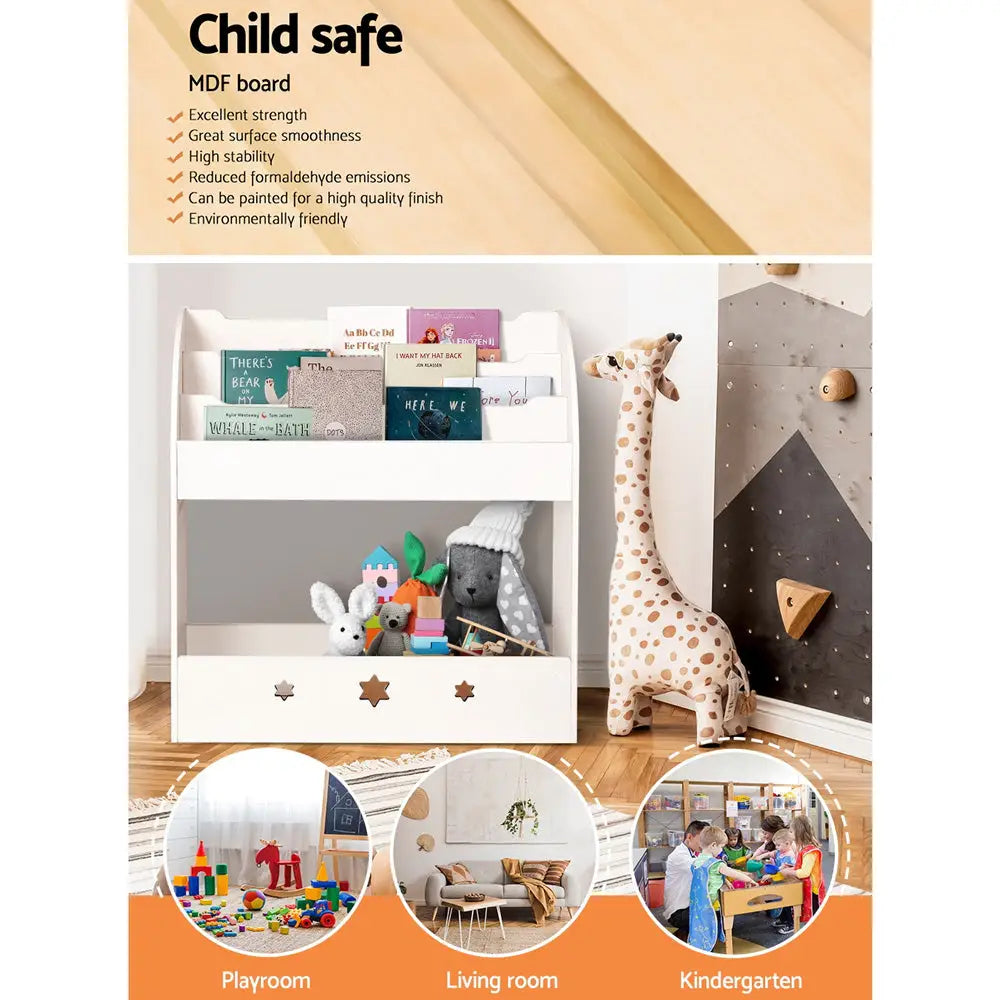 Keezi 3 Tiers Kids Bookshelf Magazine Shelf Organiser Bookcase Display White - Baby & Kids > Kid’s Furniture