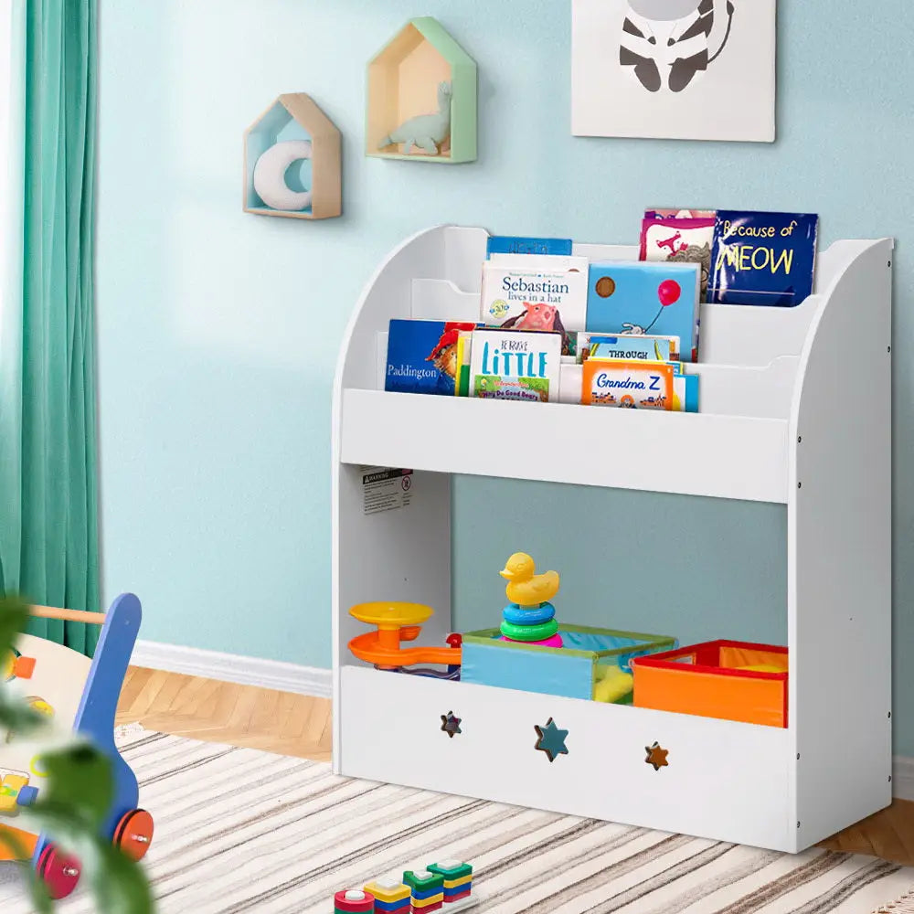 Keezi 3 Tiers Kids Bookshelf Magazine Shelf Organiser Bookcase Display White - Baby & Kids > Kid’s Furniture