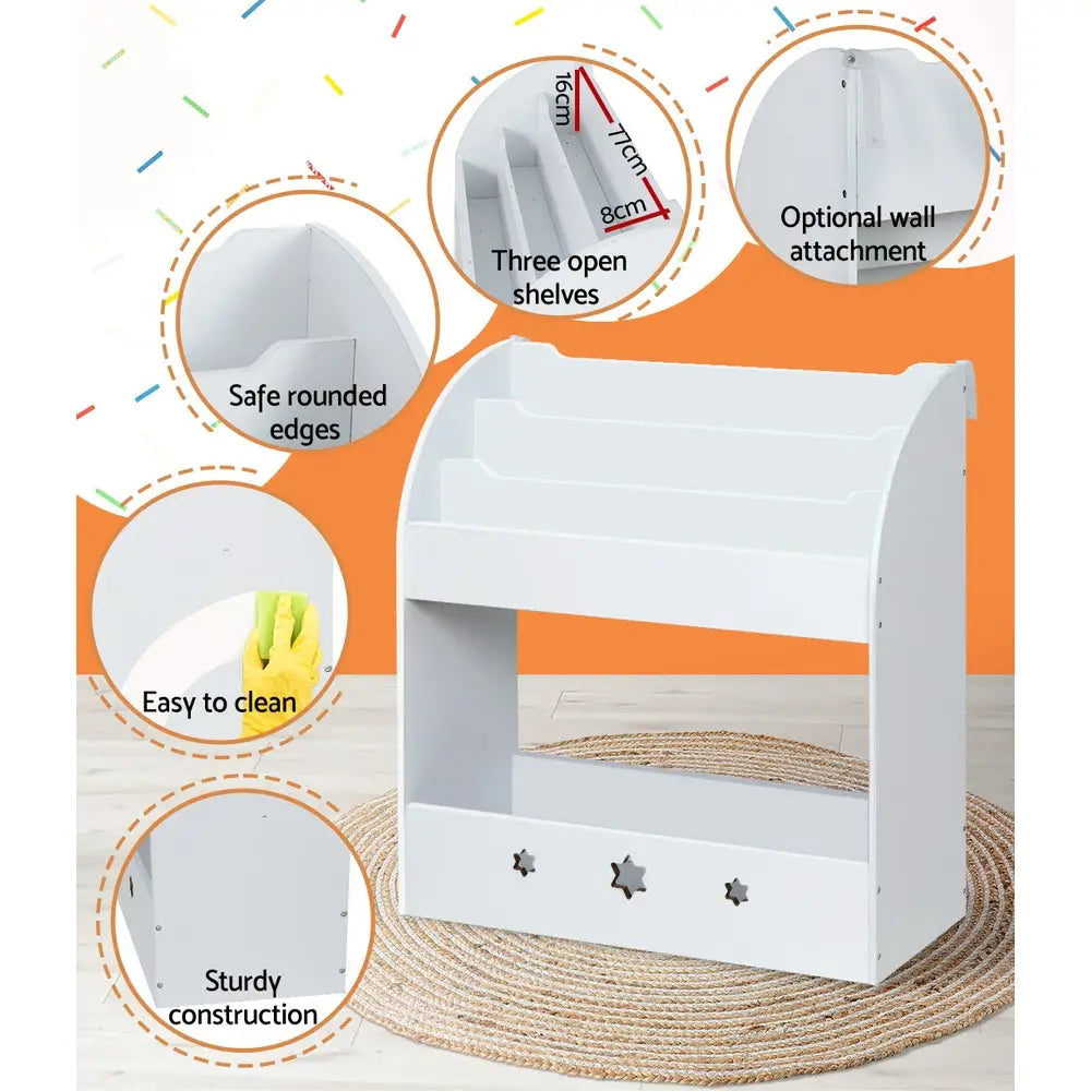 Keezi 3 Tiers Kids Bookshelf Magazine Shelf Organiser Bookcase Display White - Baby & Kids > Kid’s Furniture