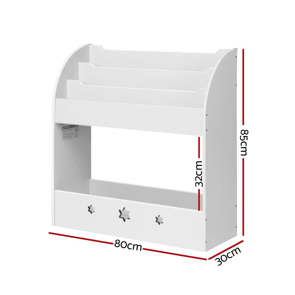 Keezi 3 Tiers Kids Bookshelf Magazine Shelf Organiser Bookcase Display White - Baby & Kids > Kid’s Furniture