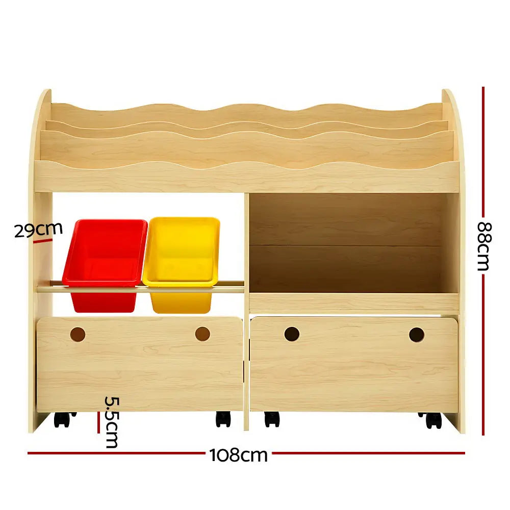 Keezi 3 Tiers Kids Bookshelf Storage Children Bookcase Toy Box Organiser Display - Baby & Kids > Kid’s Furniture