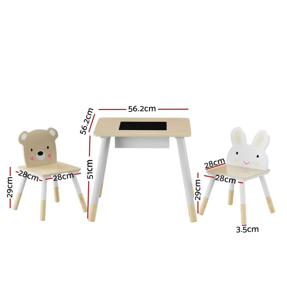 Keezi 3PCS Kids Table and Chairs Set Activity Desk Chalkboard Toy Hidden Storage - Baby & Kids > Kid’s Furniture