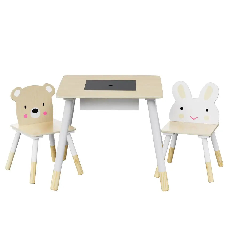 Keezi 3PCS Kids Table and Chairs Set Activity Desk Chalkboard Toy Hidden Storage - Baby & Kids > Kid’s Furniture