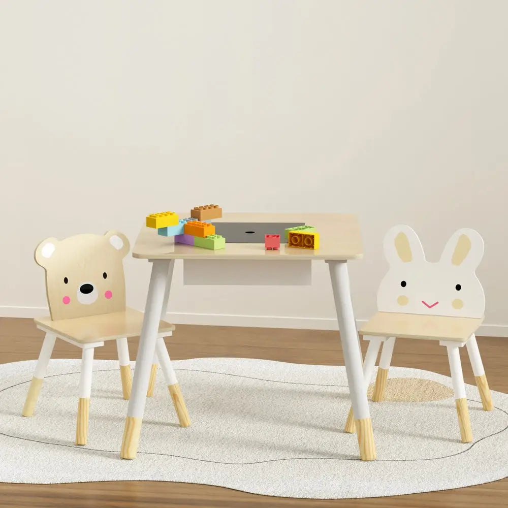 Keezi 3PCS Kids Table and Chairs Set Activity Desk Chalkboard Toy Hidden Storage - Baby & Kids > Kid’s Furniture