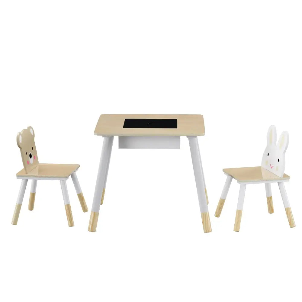 Keezi 3PCS Kids Table and Chairs Set Activity Desk Chalkboard Toy Hidden Storage - Baby & Kids > Kid’s Furniture