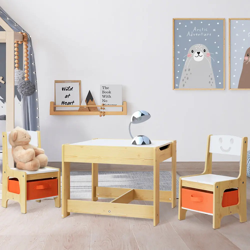 Keezi 3PCS Kids Table and Chairs Set Activity Desk Chalkboard Toys Storage Box - Baby & Kids > Kid’s Furniture